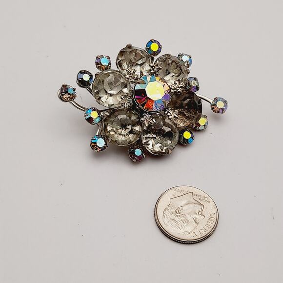 Vintage 1950s Judy Lee Style Rhinestone Silver Tone Brooch - Picture 8 of 8